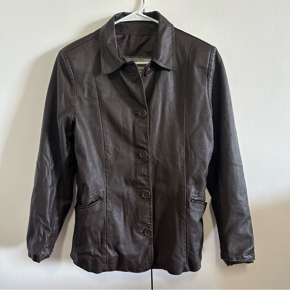 Peruzzi Italian Handmade Genuine Brown Leather Jacket Women Size 46 (10/L)